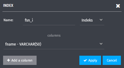 creating index - editing window