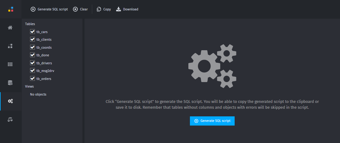 tab for generating SQL scripts from the database model