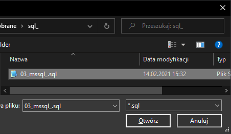 wybór pliku SQL z dysku